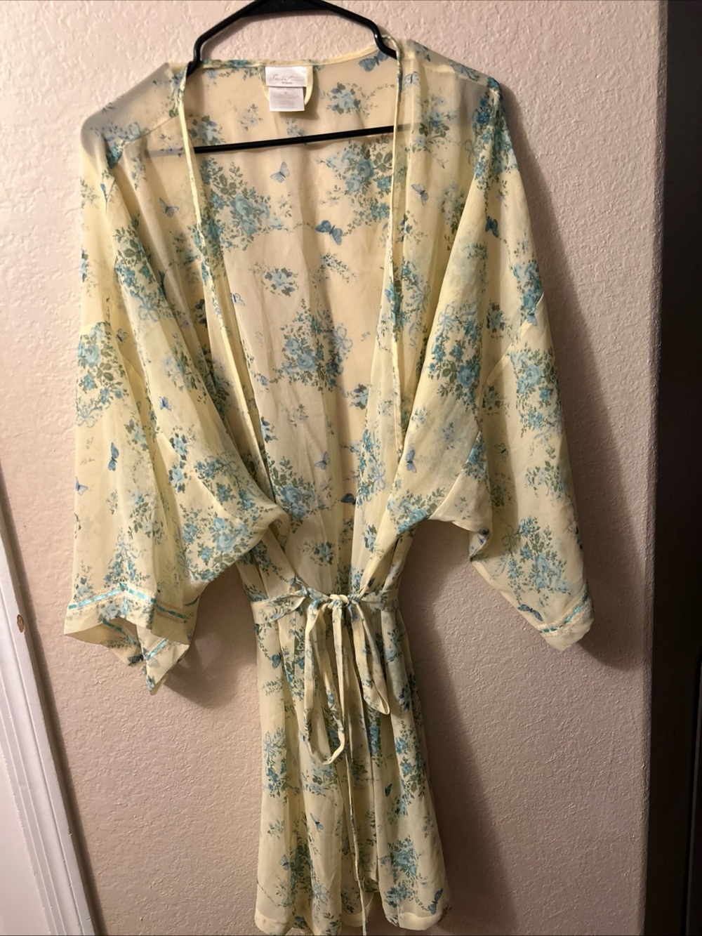 Secret Treasures Vintage Yellow Blue Butterfly Floral Sheer Robe Women's 3X Y2K